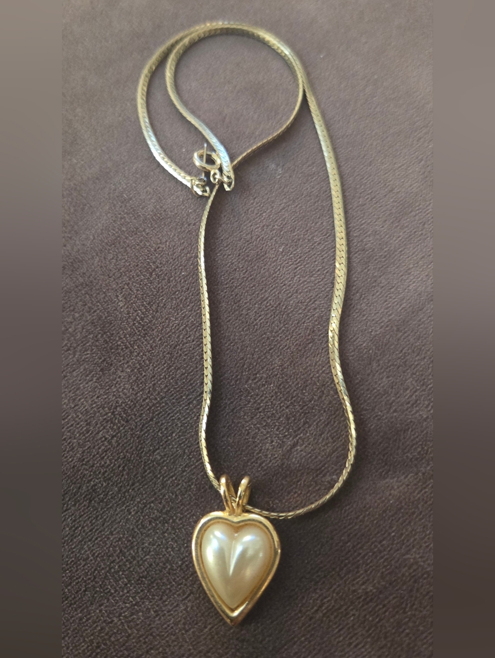 Golden Heart Faux Pearl Pendant Necklace - Vintage - Korea